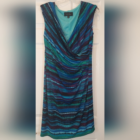 EVAN PICONE Black Label faux wrap short sleeve stretch bodycon green sz 12 dress - Picture 3 of 8